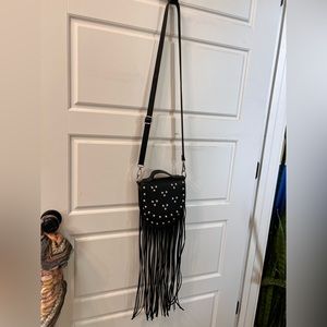 Dolls kill current mood fringe bag side body biker bag black and silver